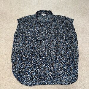 LOFT Women’s M Sleeveless Button Down Asymmetrical Blue Brown Pattern